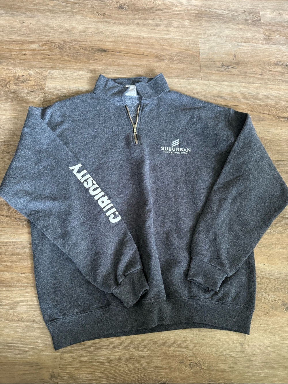 Large Women’s Men’s Charcoal quarter Zip-Up Sweatshirt with White Logo